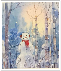Snowman Amongst Trees Print